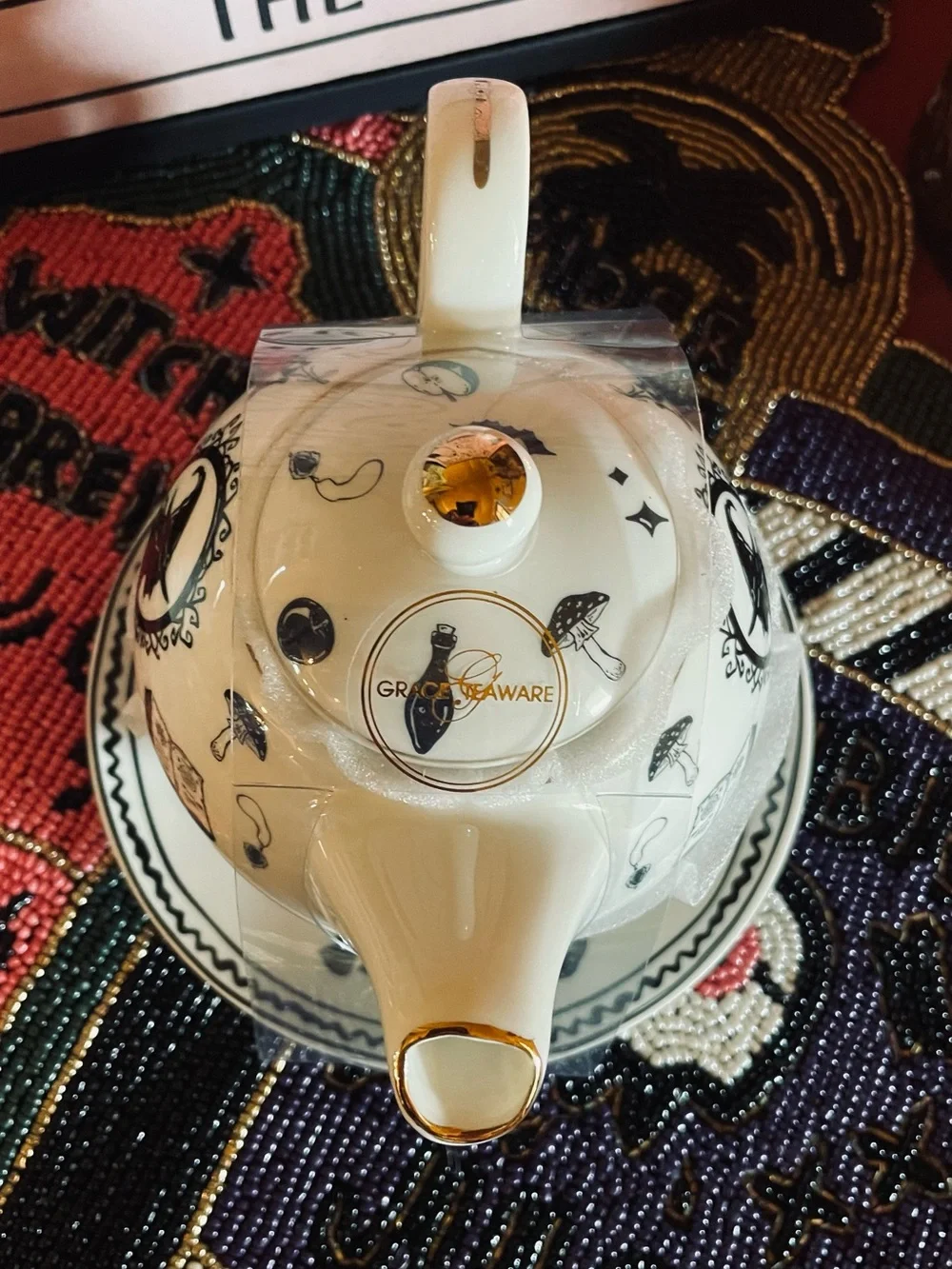 GRACE TEAWARE NWT Porcelain Witch Silhouette Tea For One Teapot Stacking Set